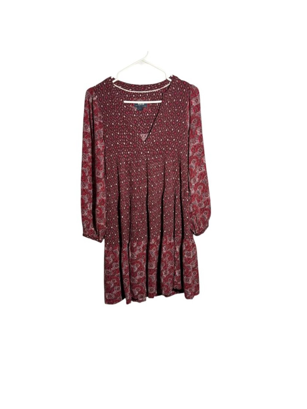 Maeve By Anthropologie Red Boho Print Long Sleeve Dress V-Neck Small
